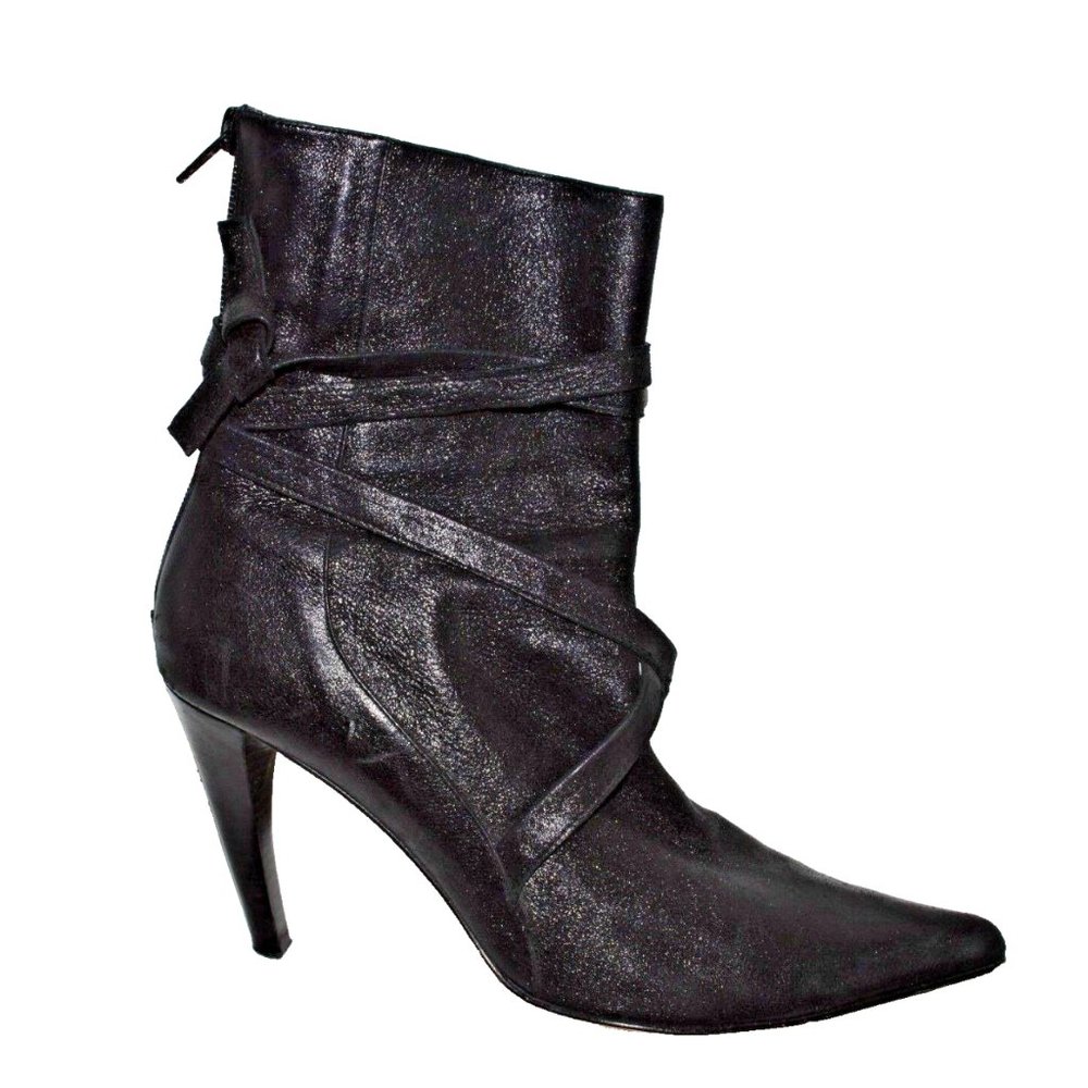 LAUNDRY SHELLI SEGAL SZ 9 M GLITTERY BLACK LEATHER ANKLE BOOTS BOOTIES